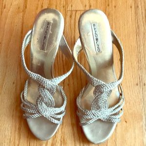 Bandolino Champagne Woven Open Back Dress Sandals